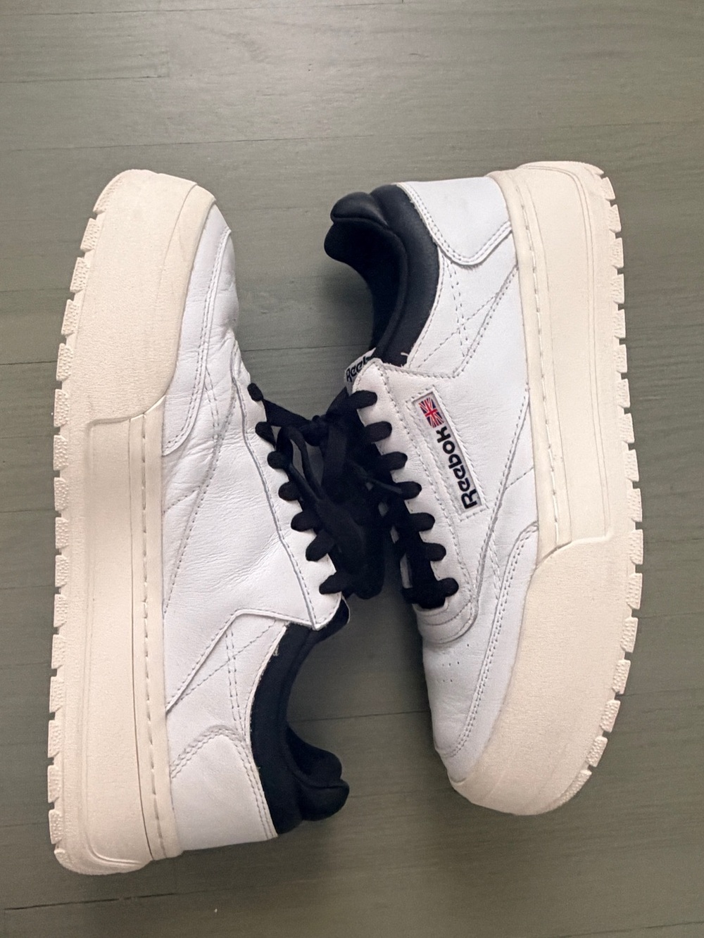 Reebok Men's White and Black Club-Style Leather Sneakers